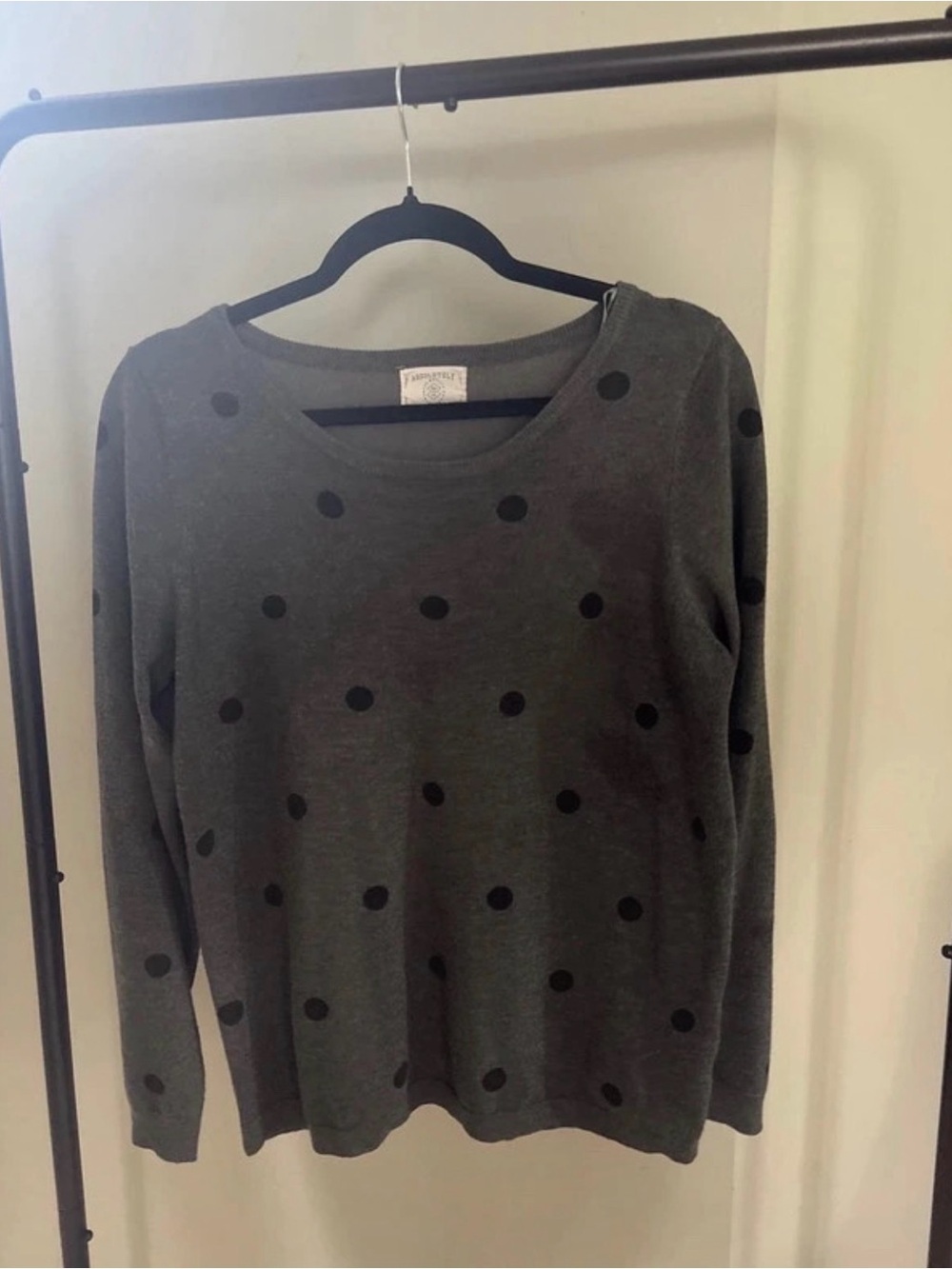 Absolutely Gray Crewneck Sweater with Black Polka Dots